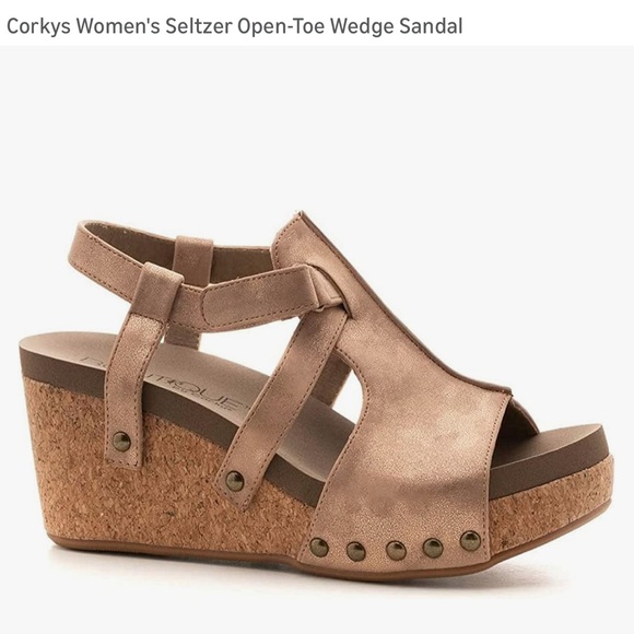 Corkys Seltzer Bronze Wedge Sandals - Picture 1 of 10